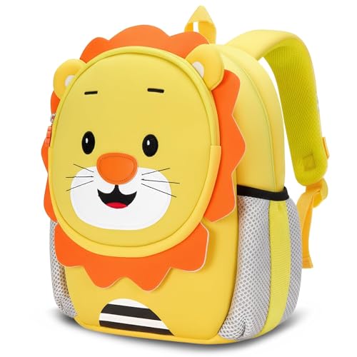 PROTAURI Kinder Rucksack für Junge 1-4 Jahre, Kindergartenrucksack Reflektierend mit Sicherheitsleine, Kita Rucksack Atmungsaktiv und Leichtt, Gelbes Löwen-Design
