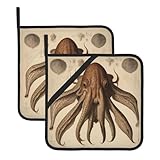 WZYWHJ Maniques carrées résistantes à la chaleur avec motif Seiche sur motif. Matériau du projet : tissu polyester imperméable + matériau anti-brûlure