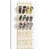 Simple Houseware 24 Pockets - Crystal Clear Over The Door Hanging Shoe Organizer, Beige (64'' x 19'')