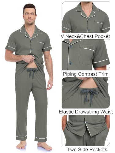 Image of COLORFULLEAF Men's Pajama Sets 100% Cotton Short Sleeve Button Down | 100% Cotton, Short Sleeve, Long Pants, Button Down, Notched Collar, Soft, Breathable, Lightweight, Comfortable, 2 Piece Set