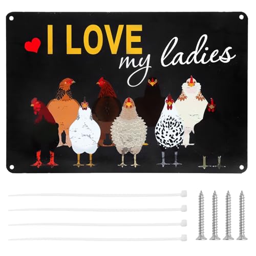 DAWRIS Plaque en métal de poulet, plaque de poulet, j'adore mes dames, 30 x 20 cm plaque en métal vintage drôle et rétro, affiche murale, art de jardin et...