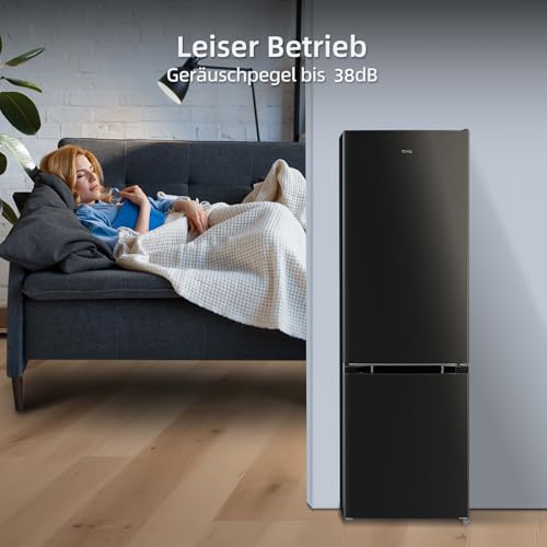 CHIQ CBM260LC Kühl/Gefrie Kombination 262L (187L Kühlbereich+75L XXL Gefrierfach) |137 kWh/Jahr, EEK C, Edelstahloptik, 38dB | Wechselbartür, 4-Sterne Gefrierleistung, Schwarz