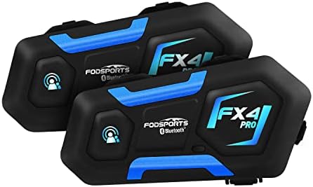 FODSPORTS Motorcycle Bluetooth Headset FX4 Pro 1200m Helmet Intercom,4 Riders Motorcycle Bluetooth Intercom,Universal Bluetooth Helmet Headset Communication System FM/Hard &Soft Mic/Waterproof/2Pack
