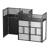 LOCENHU Portable DJ Facade Booth with Black and White Lighting Scrims, Carrying Bag and a Computer Stand | Standing DJ Table - 44.1'H*41.2'W*20.4'D DJ Booth