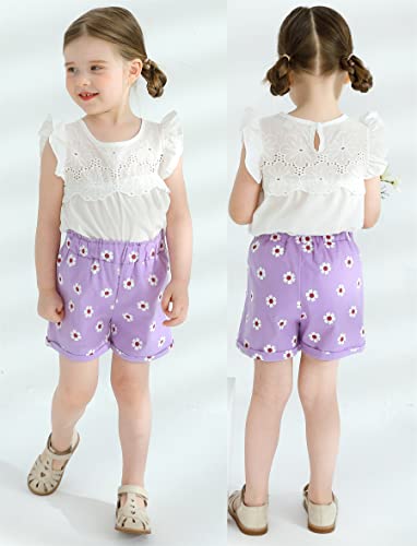 2PCS Set Toddler Kids Baby Girls Outfits Clothes T-Shirt Vest Tops+Shorts Pants(4T, Purple)