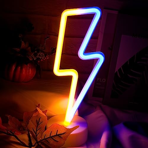 Image of Sieral 3 Pcs Lightning Bolt Neon Signs Lightning Neon Lights with Base LED Sign USB or Battery Operated for Teen Girls Gift Christmas Birthday Wedding Party Decor(Multi Colors)