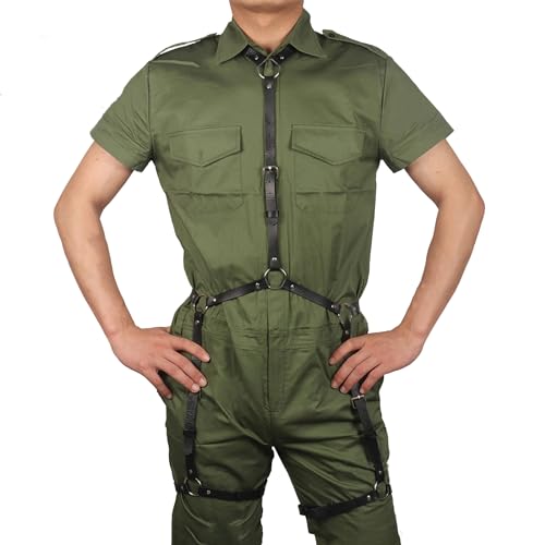 SUPKTHDY Herren Brust Harness Herren PU Punk Body Bondage Sexy Körper Harness Unterwäsche Einstellbar Fetisch Brustgeschirr Cosplay Party Sklave Clubwear