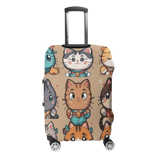 Many Cartoon Cats Elastic Luggage Cover Suitcase Protector for 19-32 Inch Suitcases | Universal Stretchable Travel Bag Cover | Anti-Scratch, Washable with Zipper Closure XL4