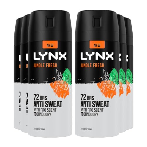Lynx Antiperspirant Jungle Fresh 72H Long Lasting Sweat And Odour Protection Deodorant Spray For Men With Unique Scent Of Palm Leaves And Amber, 150Ml Pack Of 6-image