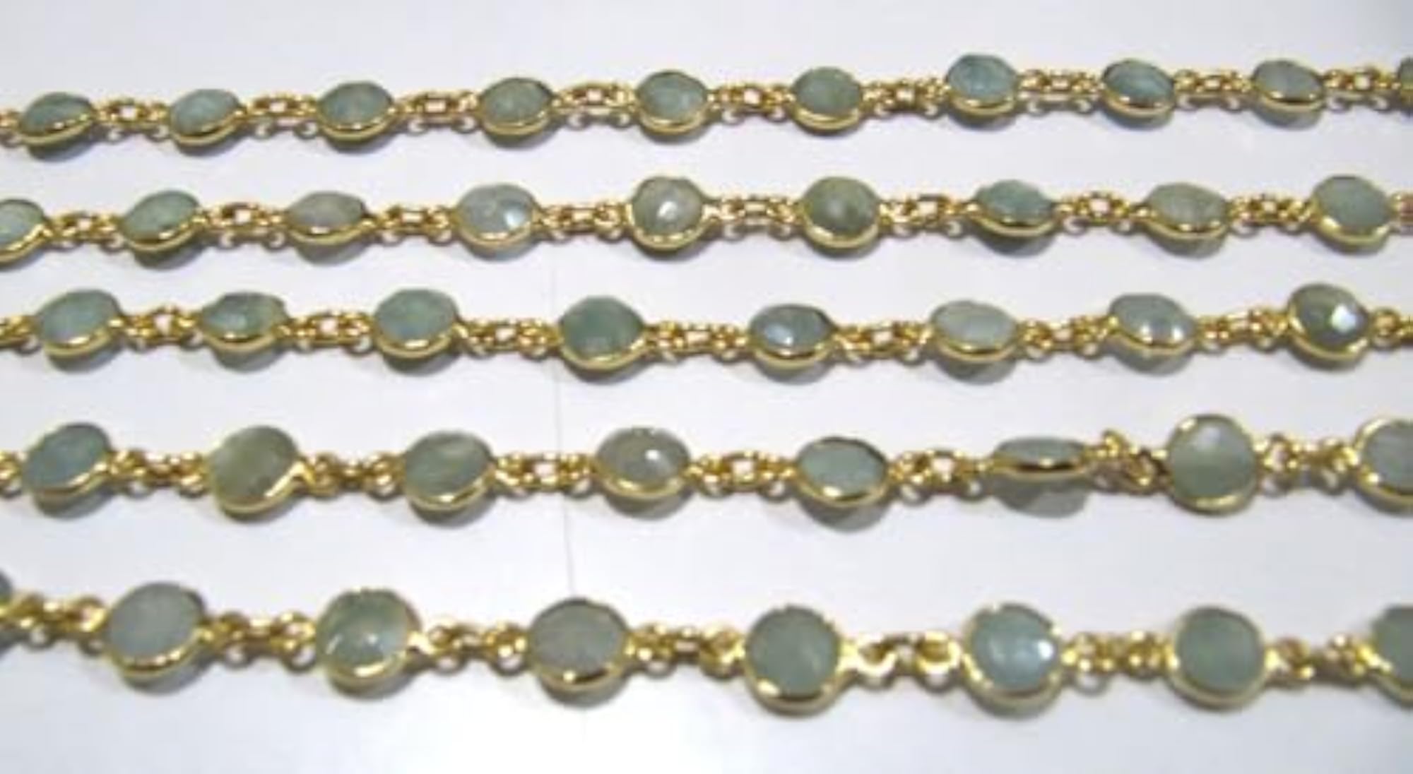 Natural Aquamarine Round Coin Shape Briolette Bezel Connector Chain