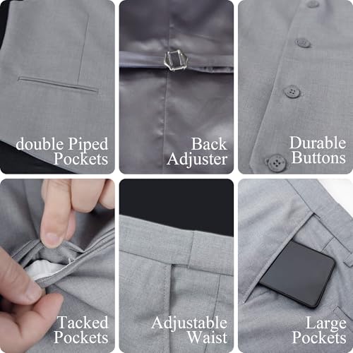 Men's Slim Fit 3-Piece Suit for Men Single Button Tuxedo Jacket Blazer Vest Trouser Set Wedding Prom Party Business3