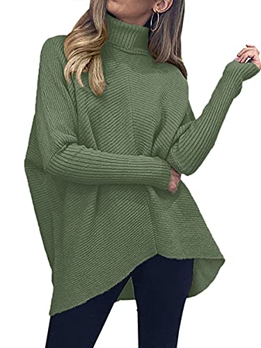 Anrabess Women Turtleneck Loose Fitting Oversized Casual Cozy Tunic Sweater Green Pullover Top A87Huilv-S #TOP1