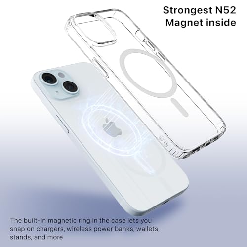 Image of Vaku Luxos Glassy Magpro Back Cover Case for iPhone 15 Shockproof Slim Thin Non-Yellowing Scratch Resistant Military-Grade Protection Compatible with MagSafe - Transparent