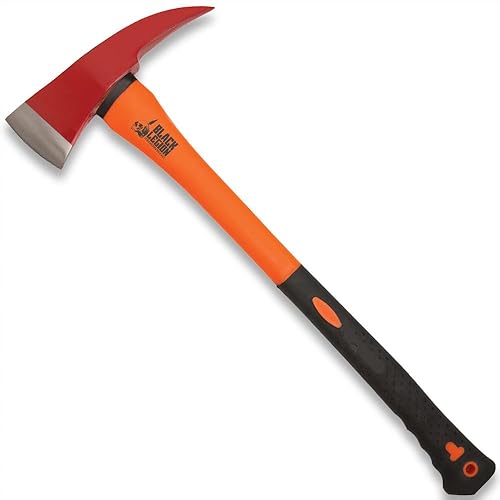 United Cutlery Hacha de bombero Savage, cuerpo naranja brillante, mango de goma antideslizante, cabeza de hacha roja con punta trasera, hacha