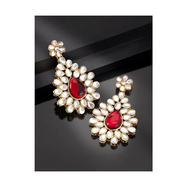 Peora Gold Plated Kundan Studded Drop & Dangle Earrings Ethnic Jewellery for Girls & Women - Image 3
