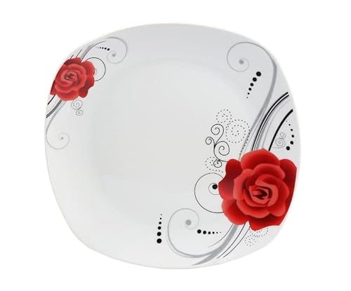 Stylish And Elegant 20 Pieces Porcelain Square Dinnerware Set Service For 4 People For Hosting Parties And Events - Red Flower #TOP1