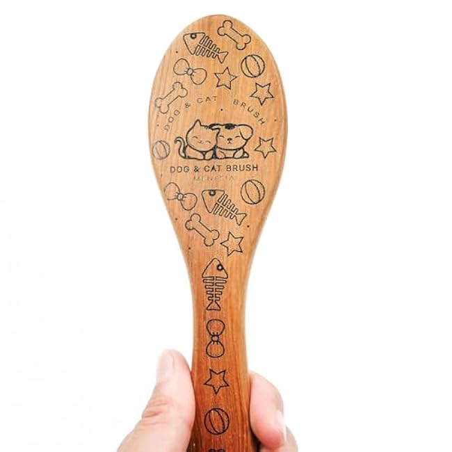 Pet Soft Brush with Wood Handle and Boar Bristle Hair - Soft Cat and Dog Grooming Brush for Short Hair Cats and Small Dogs - Gentle Massage and Dandruff Removal (Cat)-0XMU568U