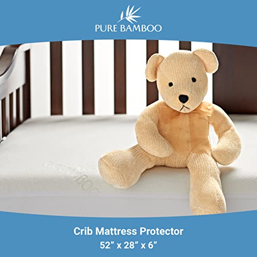 Image of Bamboo Crib Mattress Protector by Pure Bamboo, Waterproof - Breathable, Noiseless Mattress Cover Pad Protects Against Moisture & Stains - Fits 52x28x6 inch Mattress