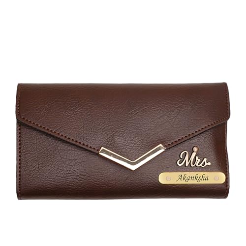 Image of WALLETKART Personalized Leather Women's Clutch with Name & Charm | Customized Clutch for Girlfriend Friend Wife Mother & Sister