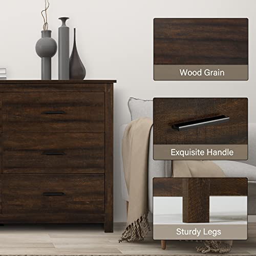 Ltmeuty Dresser For Bedroom - Wooden Dresser With 6 Drawers, Double Dresser, Oak Storage Drawer Cabinet, Chest Of Drawer, Farmhouse Bedroom Furniture, Brown #TOP4