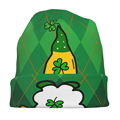 Saint Patrick's Day Gnome With Shamrocks Knit Beanie Hat Adults Stretch Knitted Skull Beanies Cap Green Plaid Design Hats Outdoor For Women Men #TOP6