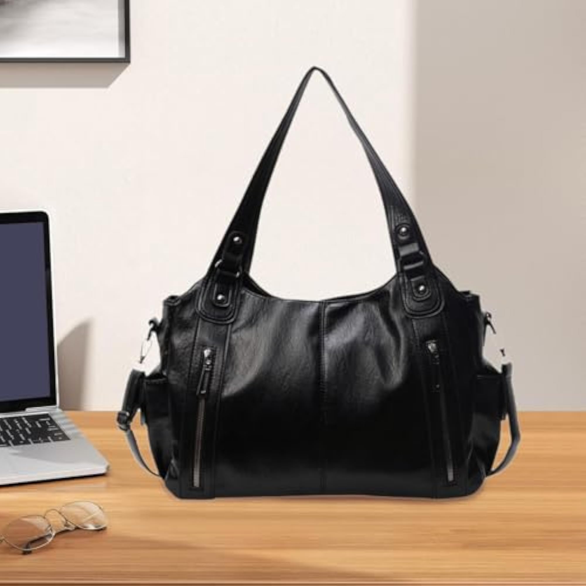 Women's Hobo Handbag with Zipper Closure, Black