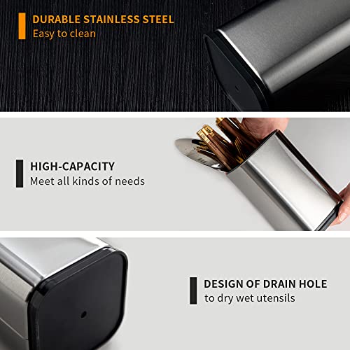 Utensil Holder Stainless Steel Kitchen Utensil Holder For Countertop Large Utensil Caddy Organizer Rust Proof / Weighted Base For Stability, Cooking Utensil Holder Crock For Organize Drawers For All Kitchens #TOP2
