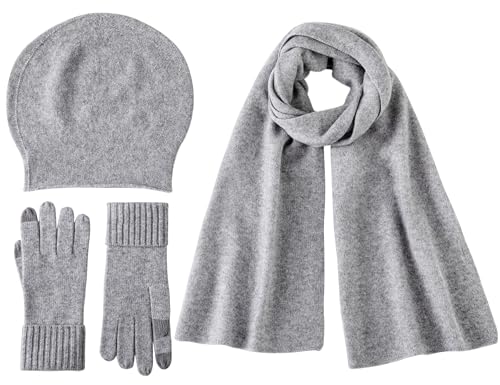 Luxury Warm 3 Pieces 100% Cashmere Scarf Hat Gloves Set for Women Beanie Hat Gift Box