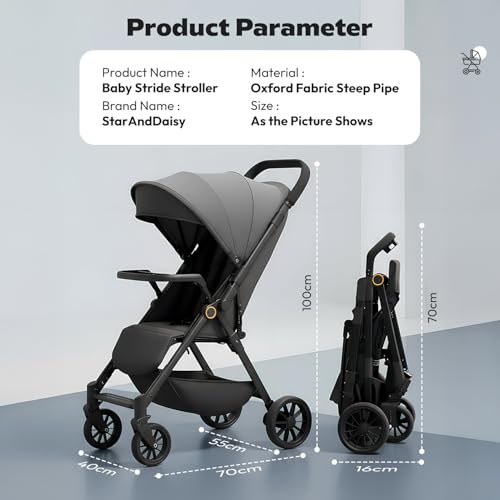 Image of StarAndDaisy Stroller for Baby Boy Girl 0 to 5 Years /Foldable Baby Stroller Light Weight with Multi-Level Seat Recline, 5 Point Safety Belt, Pram for Kids-Grey