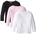 Clementine Little Girls' Toddler Long Sleeve Basic T-Shirt Three-Pack,White/Black/Pink,3T