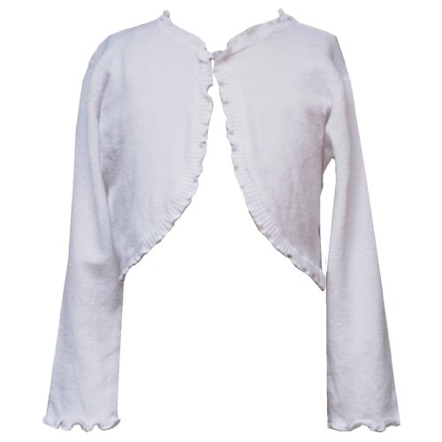 Rare Editions Little Girls 2T-6X Long Sleeve Ruffle Trim Knit Shrug/Cardigan/Sweater, White, Large (6/6X)