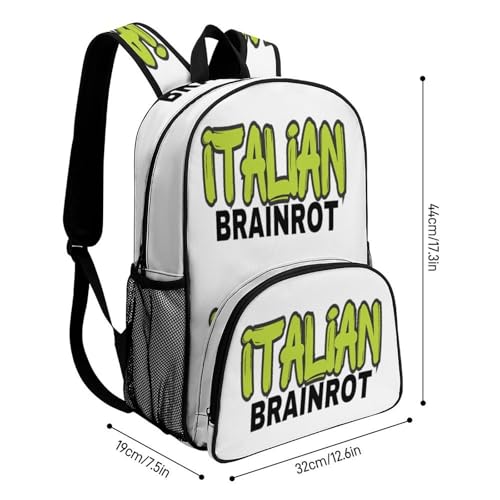 Italian-Brainrot Merch Large Travel Backpack Italian-Brainrot Meme Waterproof Lightweight Daypack White 44x32x19cm2