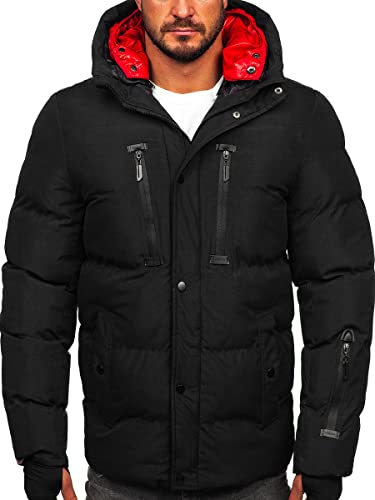 BOLF Hombre Chaqueta De Invierno con Capucha Cierre de Cremallera y Botones Acolchada Ropa de Abrigo Jacket Cazadora Plumas Ocio Deporte Fitness Estilo Casual 5M771 Negro XXL [4D4] Cover