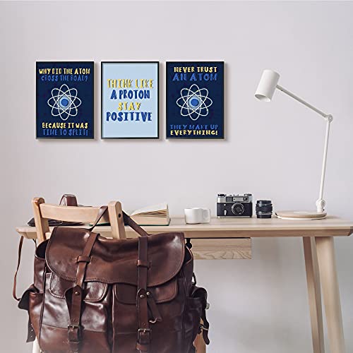 Image of 'Atom Cross The Road Scientific Humor Blue'| 3pc Framed Giclee Art Set 3 | Stupell Industries | Black, 11 x 14 Inches, Easy to Hang and Sturdy, Made in USA, by Lil' Rue