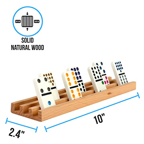 Regal Games - Wood Domino Trays - Solid Natural Beechwood - For Mexican Train, Chickenfoot - Set Of 4 #TOP2