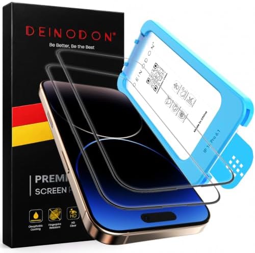 DEINODON Panzerglas für iPhone 14 Pro [Auto-Montage] 100% Blasenfrei | Full Screen Schutzfolie, 9H+ Top Bruchsicherheit, Präzise Passform, Kratzfest Anti-Fingerabdruck, Hüllen Komp