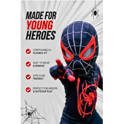 Image of SHOPOGENIX Kids Superhero Spider Mask Costume - Full Face Stretchable Cosplay Mask with Breathable Mesh Eyes | Halloween, Birthday Party, Fancy Dress & Role Play Costume