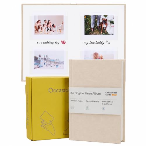 Instax Wide Photo Album with Writing Space, 48 Pockets, Cream Beige | Linen Hardcover Wedding Guest Book, Bridal Shower and Anniversary Keepsake by Occasional Motto