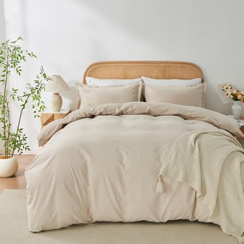 OAITE 100% Washed Cotton Duvet Cover King Size Soft Breathable Durable Bedding with Zipper Closure...