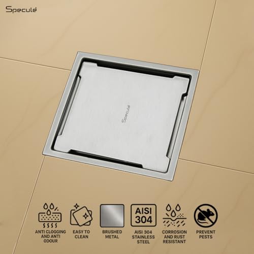 Image of Silver Exclusive Quartz Floor Drainer | 304-Grade Stainless Steel | 5x5 inch Anti-Rust & Anti-Crack Floor Drain with Brushed Finish | Stain Resistant Silver Bathroom /Kitchen Drain Cover