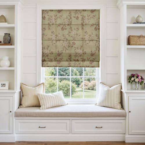 Image of TWOPAGES No Drill Cordless Vintage Floral Print Roman Shades Linen Textured Roman Blinds for Windows, Custom Made Room Darkening Light Filtering Roman Window Shades, Scarlett, 1 Piece