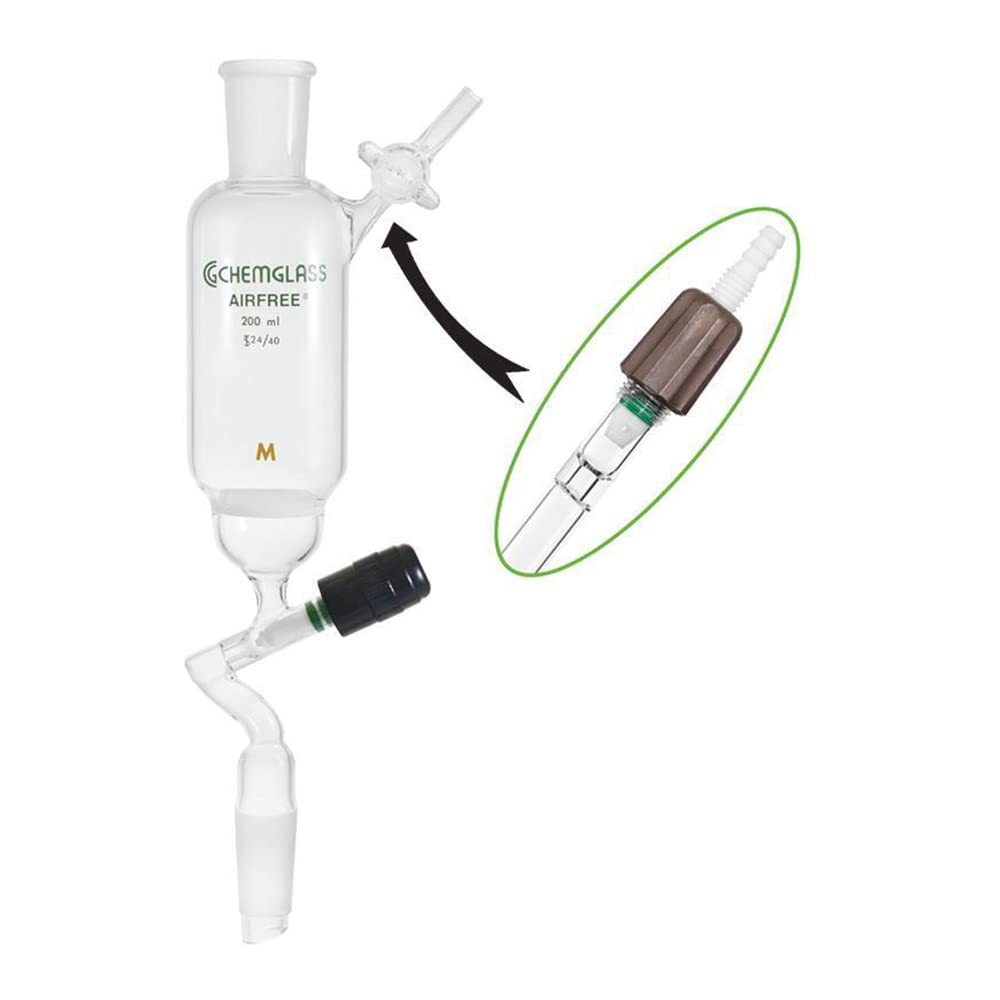 Chemglass AF-0542-24, Airfree Schlenk Outer Joint Filter Funnel, Coarse Frit, Valve on Side Arm, 200mL Capacity, 24/40 Outer Joint, 40mm OD