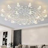 Ridiss Modern Crystal Ceiling Light Fixture,Semi Flush Mount Chandeliers,Crystal Leaf Ceiling Light,Silvery Chandeliers for Dining Room,Living Room,Bedroom