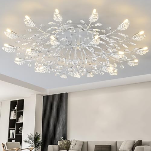 Ridiss Crystal Ceiling Light Fixture,Semi Flush Mount Chandeliers,Crystal Leaf Ceiling Light,Silvery Chandeliers for Dining Room,Living Room,Bedroom
