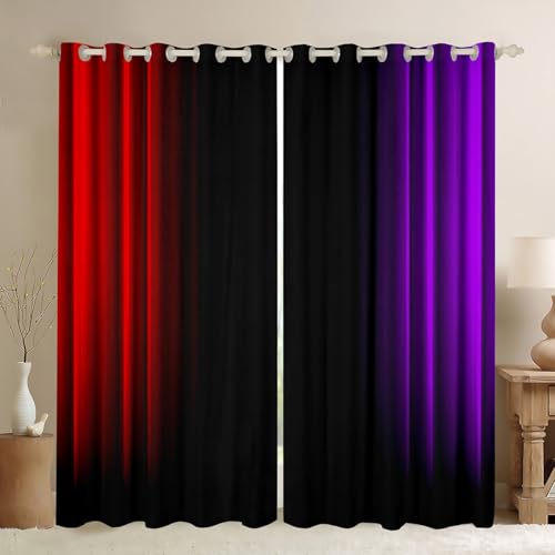 Feelyou Abstract Ombre Decorations Curtains for Kids Teens Women Red Purple and Black Window Drapes Treatments Geometric Modern Window Curtains Bedroom, 38W X 54L,2 Panels