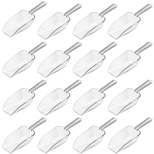HESTYA 16 Pcs Large Clear Plastic Ice Scoops 9.25 inch Multi Purpose Acrylic Serving Scoops for Candy Buffet, Kitchen Food, Ice Cream, Coffee, Tea Jar, Flour, Wedding Desserts (6.69 Inch)