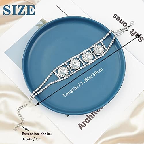 IYOU Rhinestone Silver Choker Necklace Bling Crystal Wide Necklace Wedding Prom Party Chain Jewelry for Women and Girls