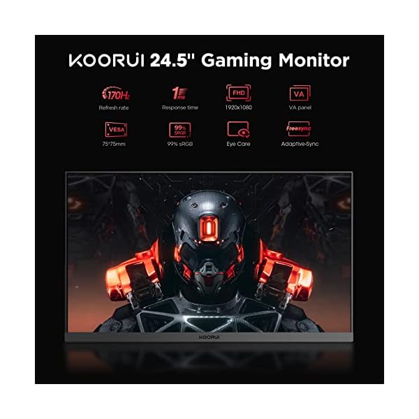 KOORUI 24.5" Monitor, FHD Gaming Monitor Full HD (1920 x 1080) VA, 1 ms, compatible con FreeSync y G-Sync, 2xHDMI (144Hz) y DisplayPort (170Hz), sRGB 99%, VESA, Ajustable en inclinación, Eye Care - Image 3
