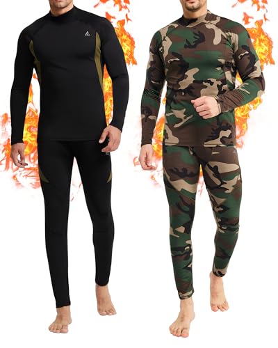 CL convallaria 2 Pack Mens Thermal Underwear Fleece Lined Long Johns Winter Base Layer Cold Weather Hunting Gear