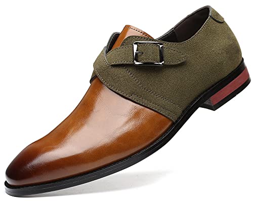 Santimon Mens Monk Strap Loafers Easy Slip-On Leather Dress Comfort Lightweight Driving Formal Business Classic Casual Shoes